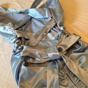 Windsor Satin Crisscross Dress in Metallic Blue